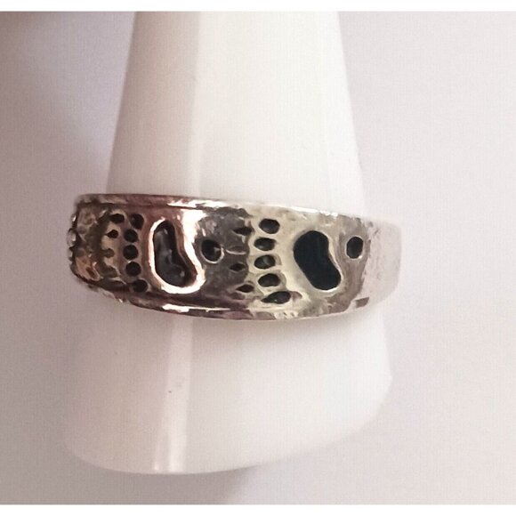 Vintage Native American signed Paw Print 925 w 12k gold detail ring s12.5 1526 - Picture 3 of 8